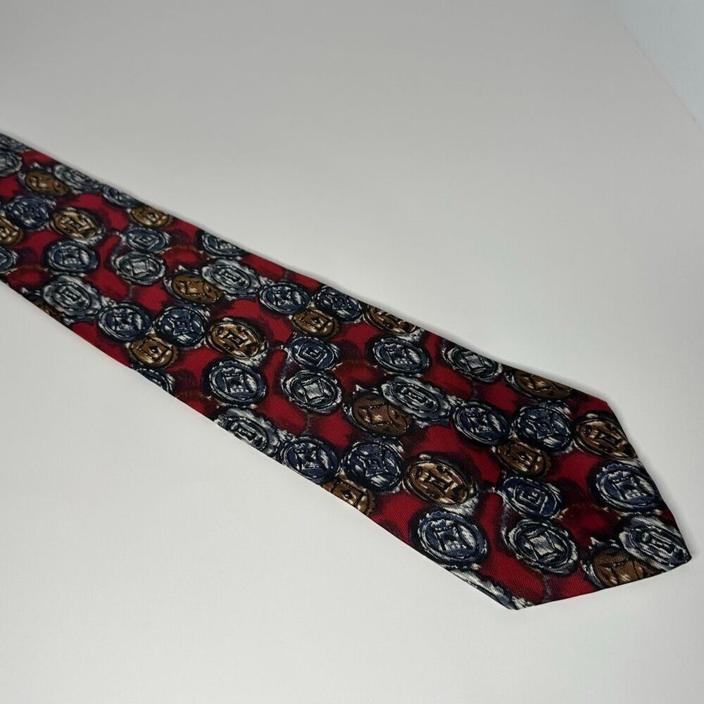 Damon Silk Necktie Beige, Blue, Red X-Long